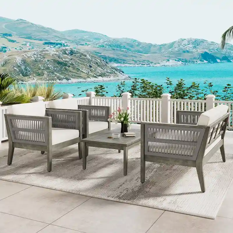 Remy Outdoor Acacia Wood 4 Pieces Patio Chat Set by Christopher Knight Home