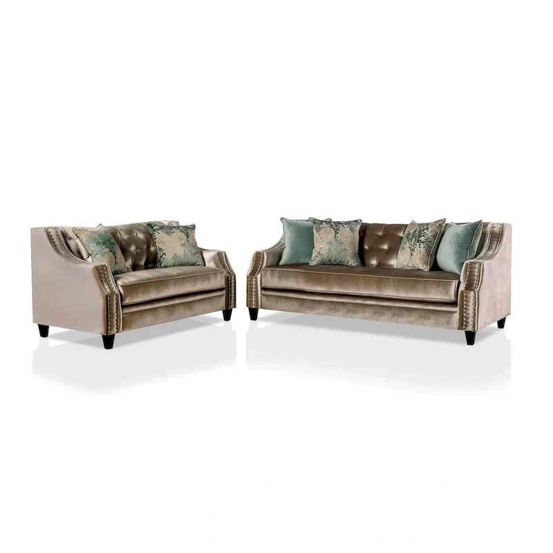 Vynn Transitional Chenille Sloped Arms 2-Piece Living Room Set by Furniture of America