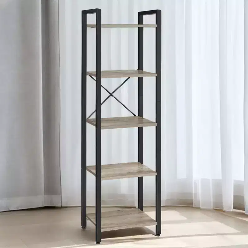Tall 5-Tier Narrow Bookshelf, Skinny Bookcase with Steel Frame for Living Room, Home Office, Study - Industrial Style, 11.8 x 15.6 x 60.6 Inches
