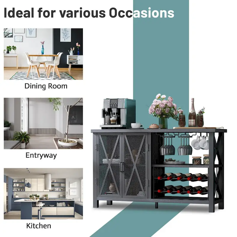 Grey/Brown Bar Cabinet with Wine Rack