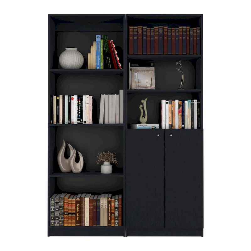 Tall 4-Shelf wide and Cabinet Bookcase Set of 2