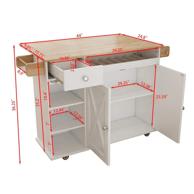 Kitchen Island Cart with Solid Wood Top and Rolling Wheels