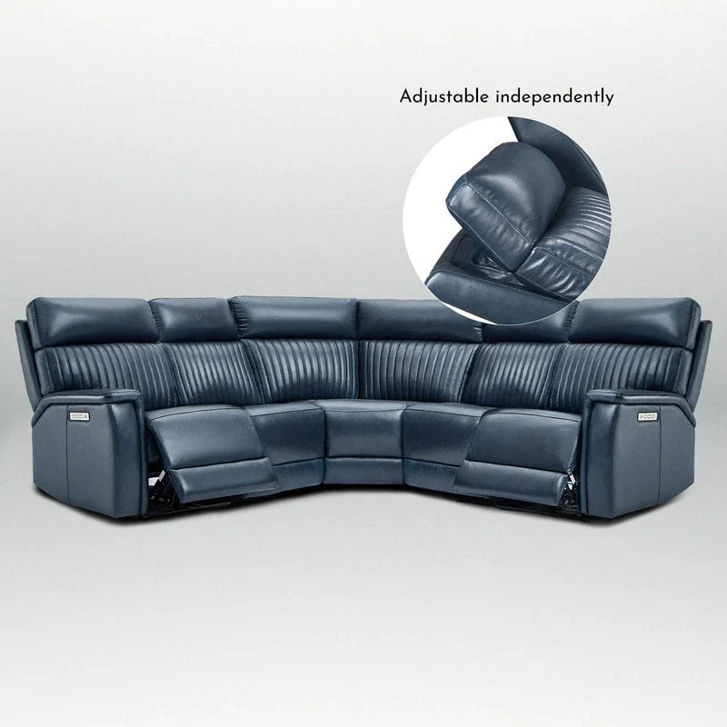 Genuine Leather Power Recliner Sectional with Power Ajustable Headrest and Lumbar, Zero Gravity, 2StationaryArmlesschairs