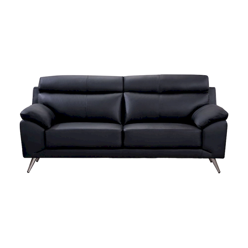 Justin Sofa, Black Top Grain Leather, Foam Cushions, Steel Legs, 80 Inch