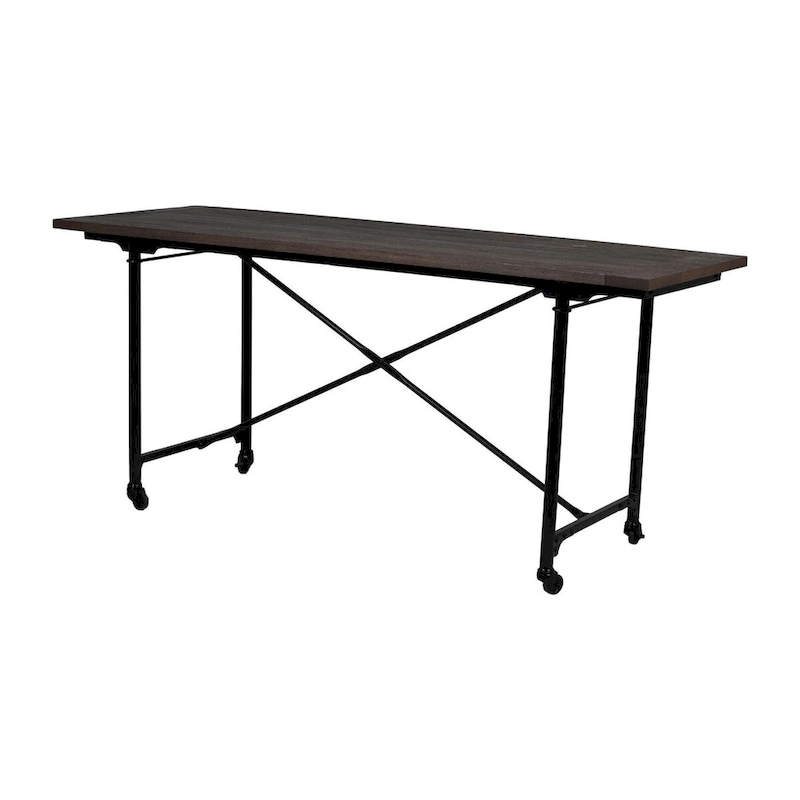 Conway 66-inch Industrial Wheeled Trestle Table - Mango Wood & Metal