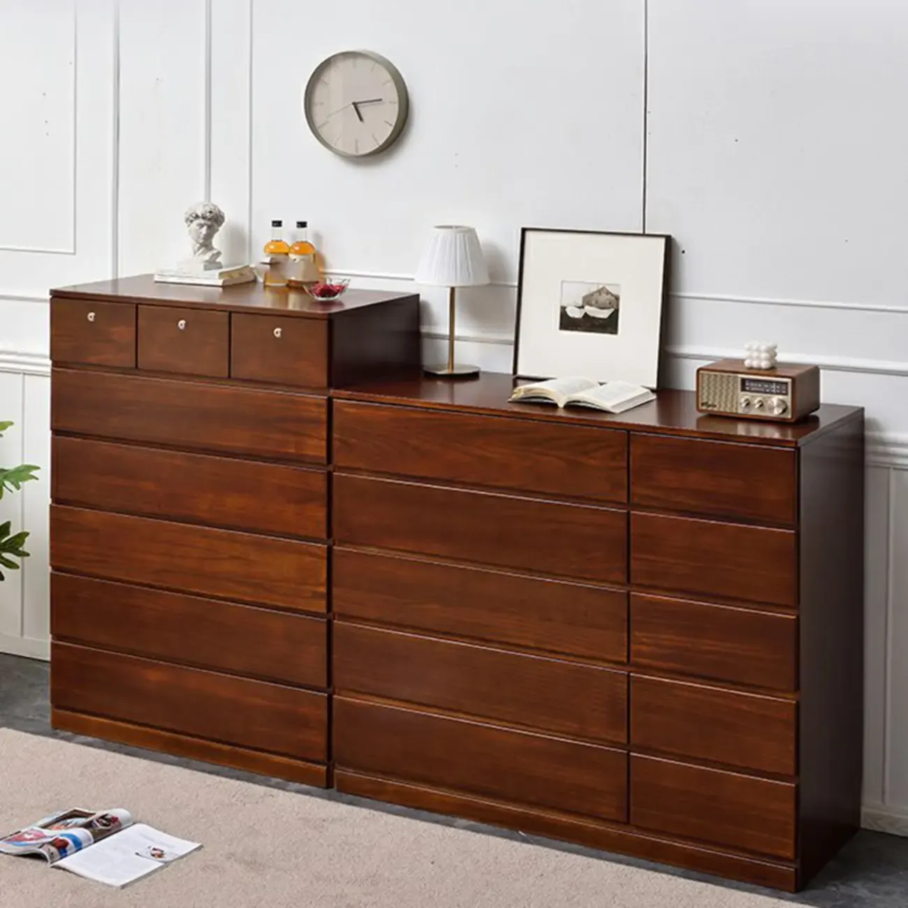 Modern Natural Wooden Double Dresser with 5-Drawers