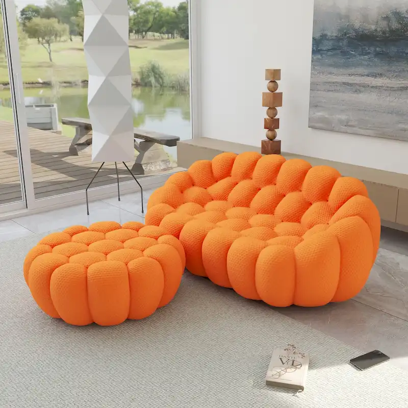 3D Honeycomb Fabric Upholstered Bubble Sofa Modern Loveseat