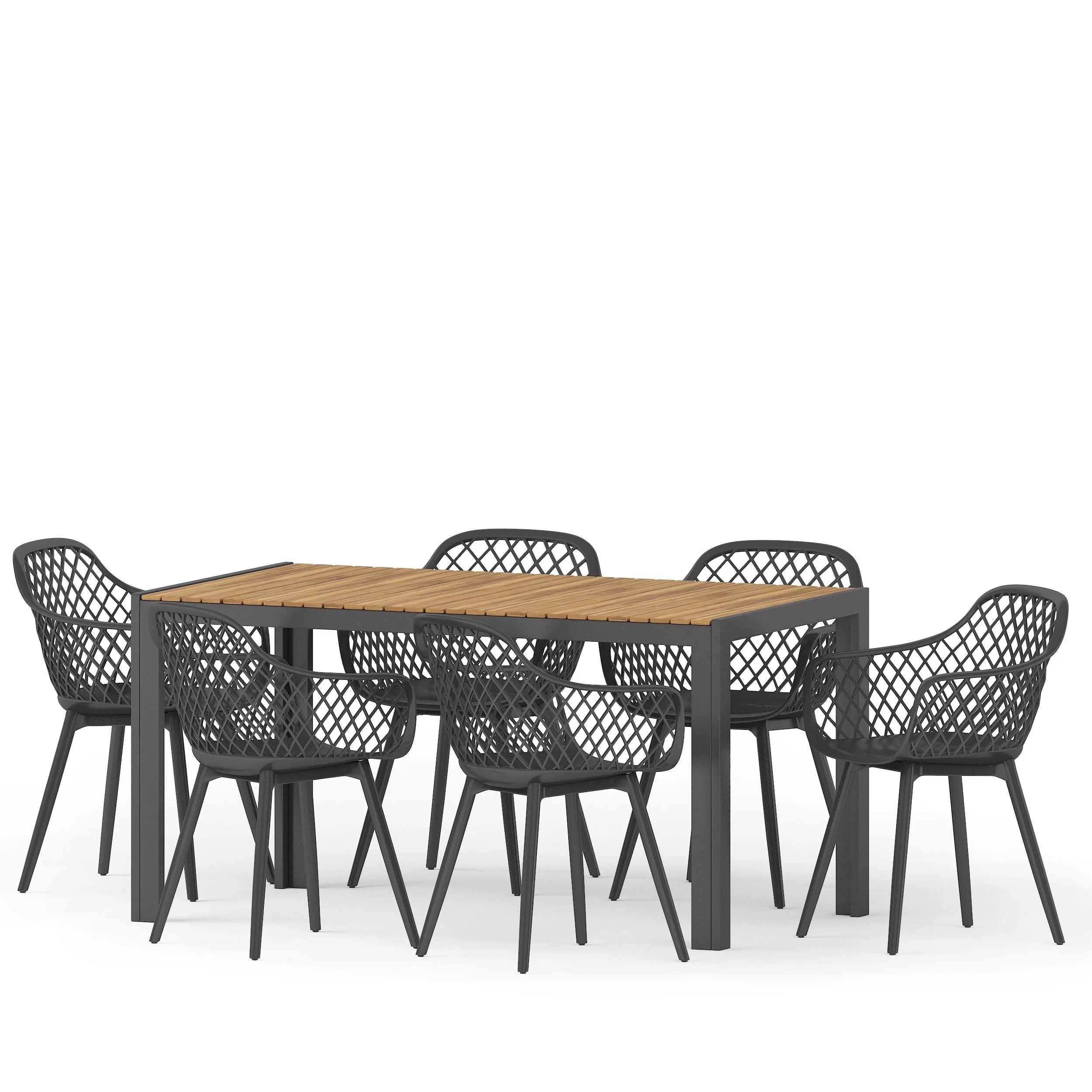 Outdoor Wood and Resin 7 Piece Dining Set, Black and Teak - NH740513