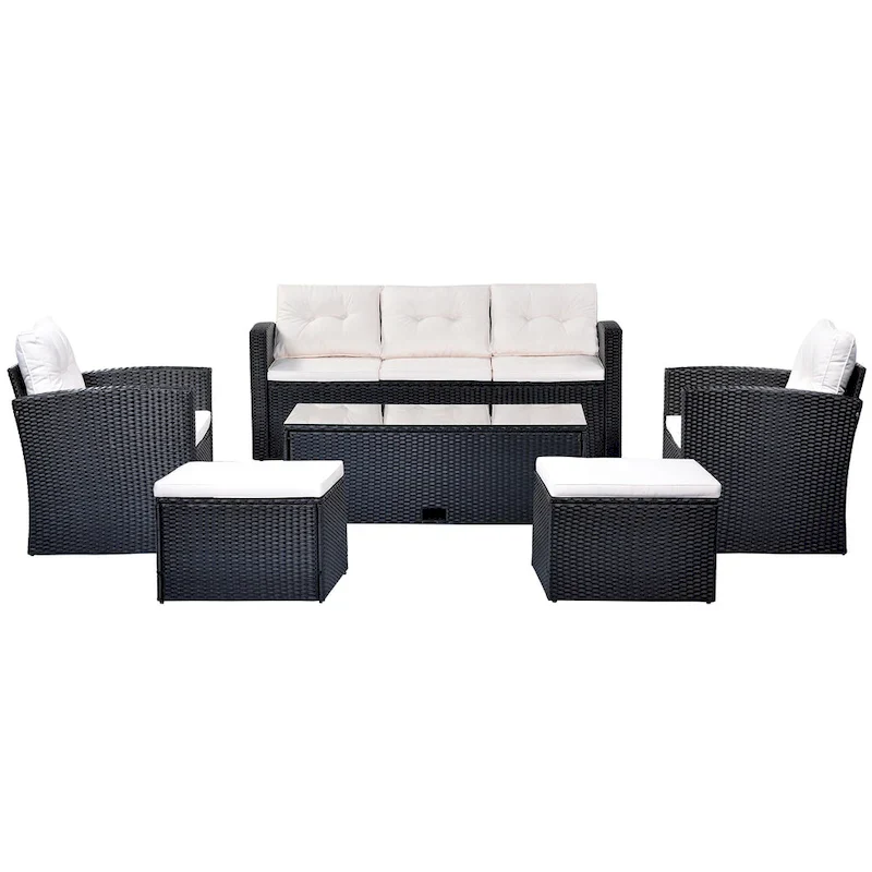 GO 6-piece All-Weather Wicker PE rattan Patio Outdoor Dining Conversation Sectional Set with coffee table