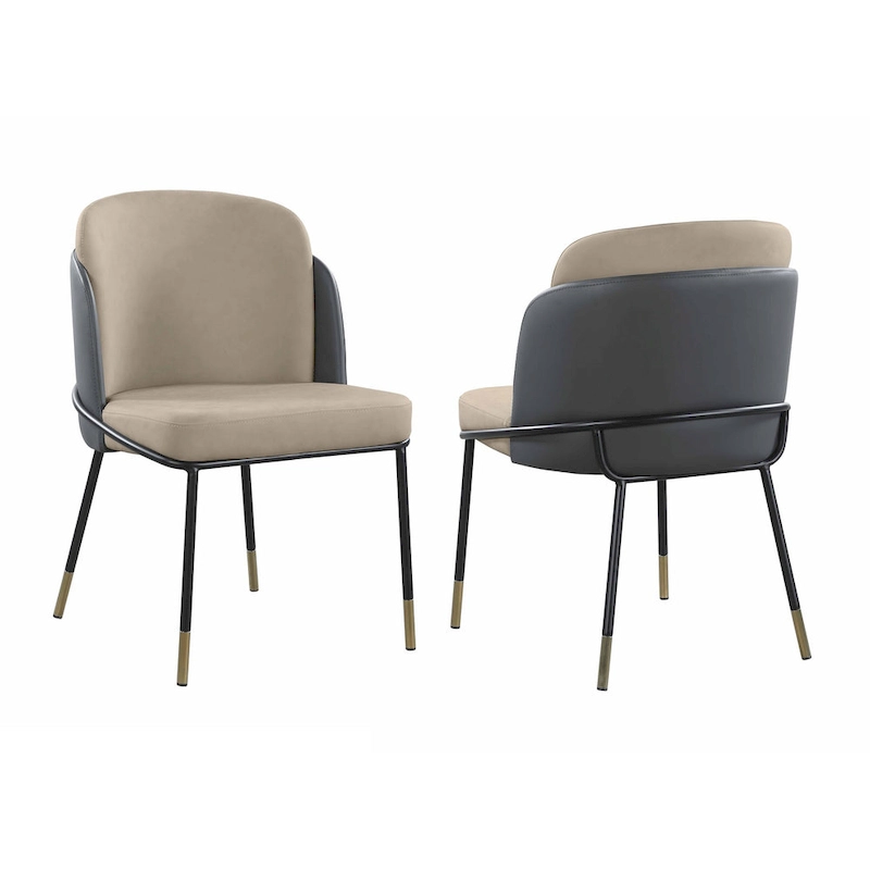 Somette Kimmy Two-Tone Gray Faux Leather Side Chair with Gold Accents, Set of 2 - Dining height