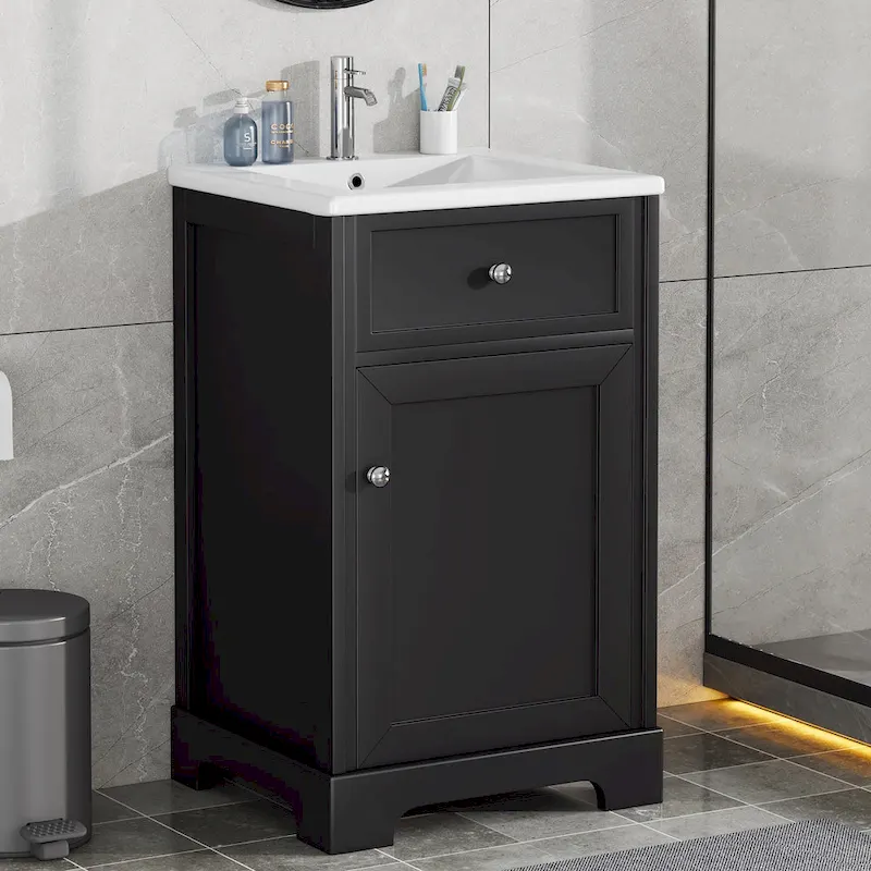 20 Inch Bathroom Vanity With Ceramic Top Sink, Undermount Bathroom Sink Cabinet With 2-Tier Storage Rack And Shelves