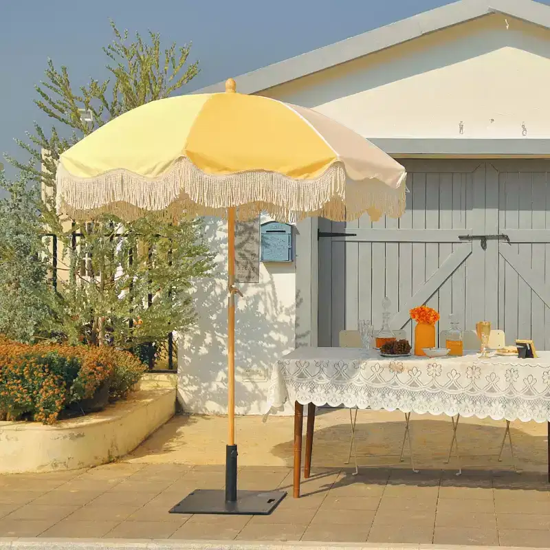 LAGarden 6 Ft Fringe Umbrella Replacement Canopy Top Cover Outdoor Patio Yard Yellow