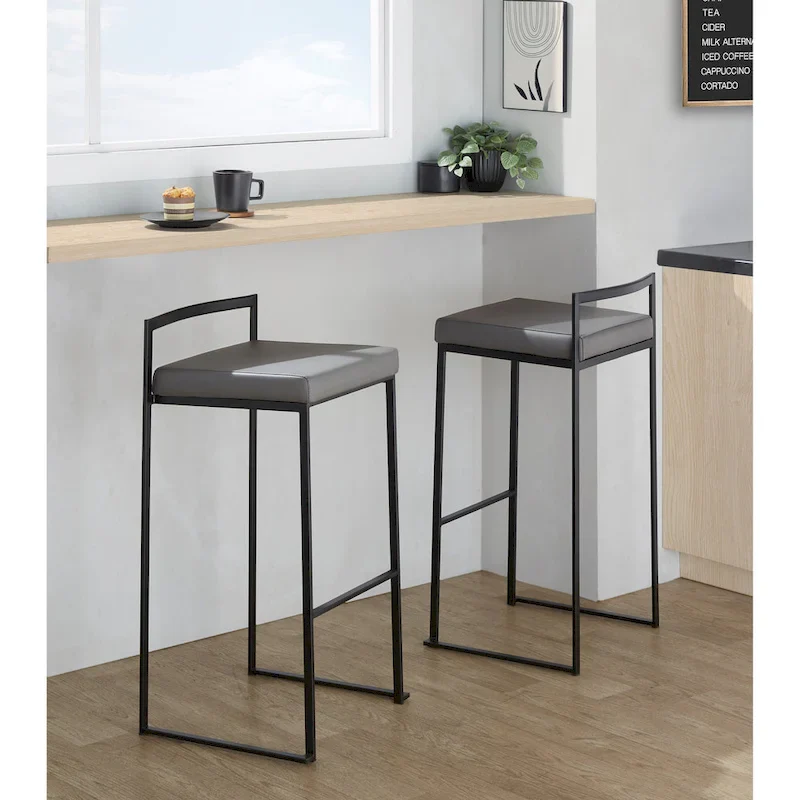 Porch & Den Forrest 30 Black Stackable Fully Welded Bar Stool (Set of 2)