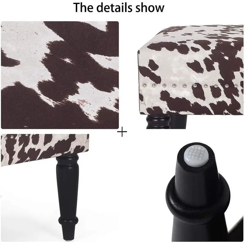 Adeco Cow Print Fabric Rectangular Bench Ottoman