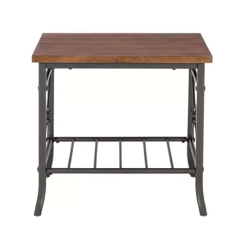 Powell Richie 3pc Coffee and Side Table Set Dark Bronze Finish Metal and Chestnut Vaneer Top: Rectangle Living Room Furniture Set