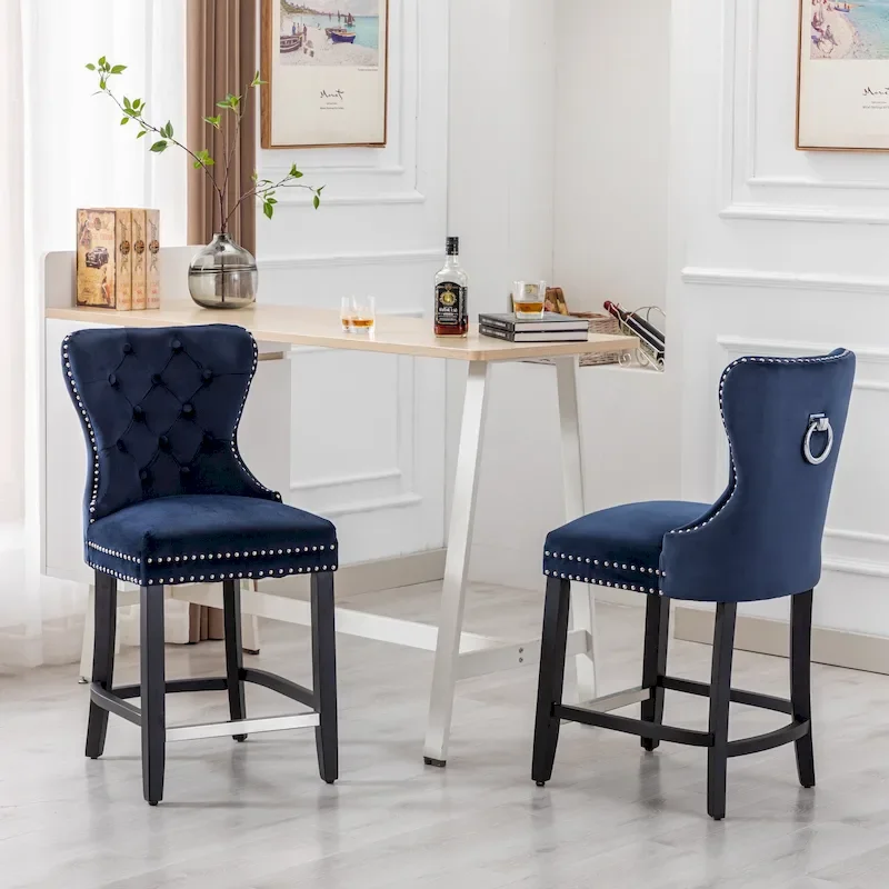 Carter 24  Wingback Tufted Nailhead Counter Stool (Set of 2)