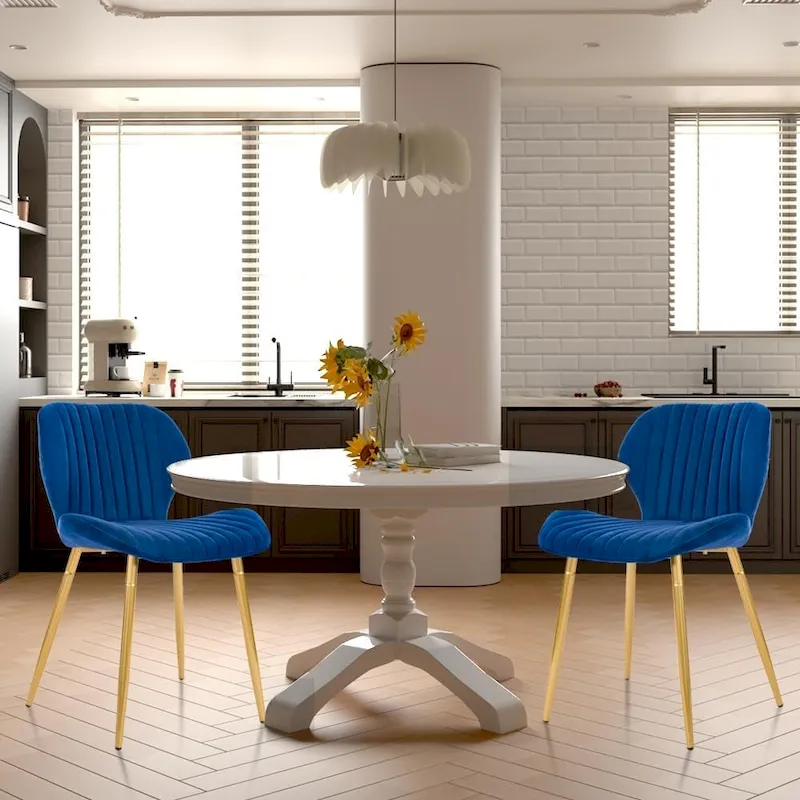 Modern Upholstered Dining Chairs with Metal Legs, Set of 2, Brown