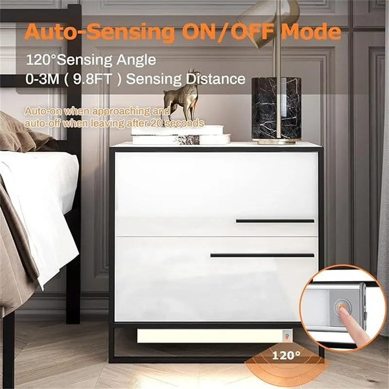 LED Nightstand with 2 High Gloss Drawers