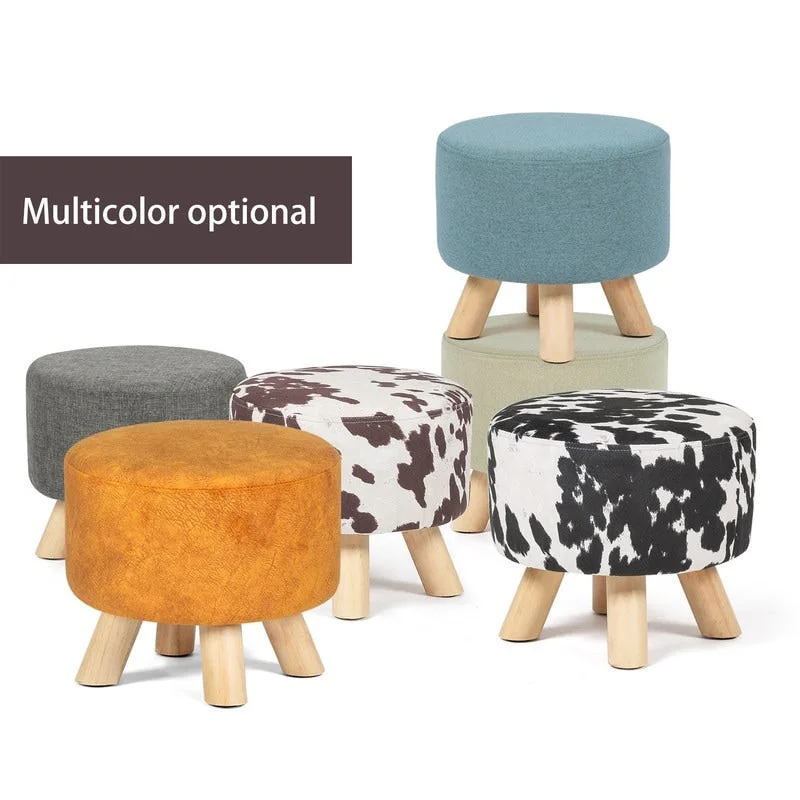 Adeco Round Ottoman Velvet Foot Rest Stool with Non-Skid Legs