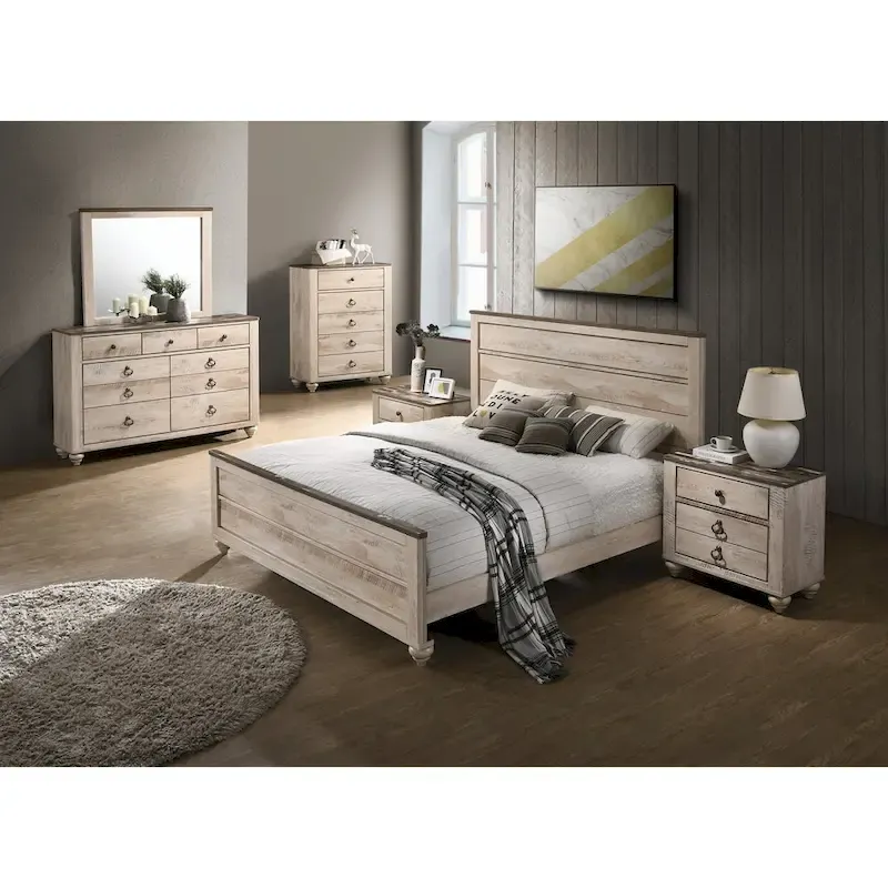 White-Wash Rustic King Bedroom Set, 6-Piece