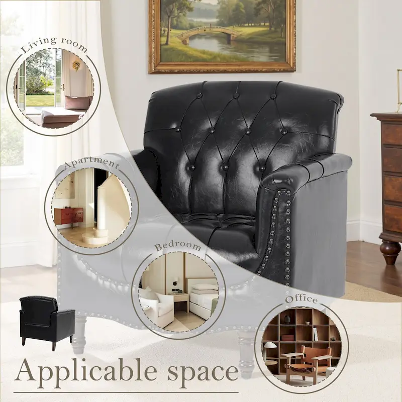 PU Leather Tufted Accent Chair with Nailhead Trim Armchair