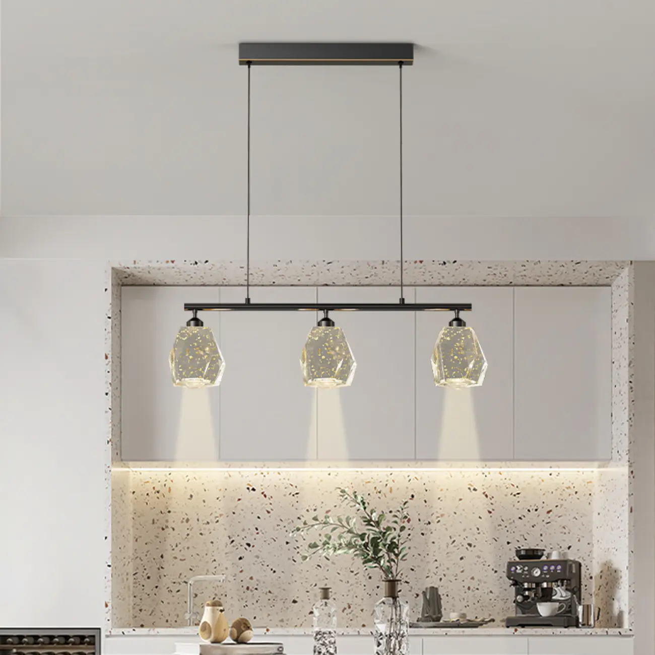 Geometric Gold Crystal Down Island Pendant Light