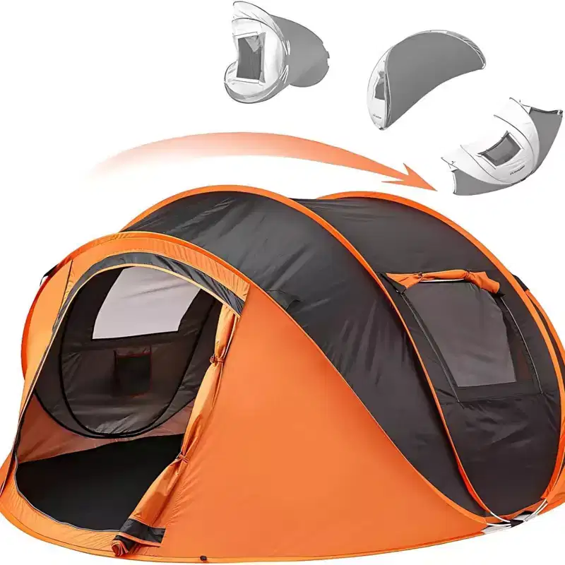 NAYSAYE Pop Up Camping Tent Portable Family Shelter for 5 to 8 Persons Water Resistant Dom with Carry Bag for Outdoor Adventures, Orange, 110*78*47