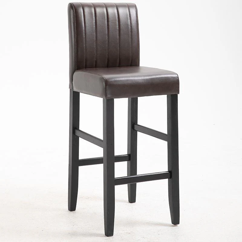 Traditional Wood Leather Upholstered Bar Height Stool