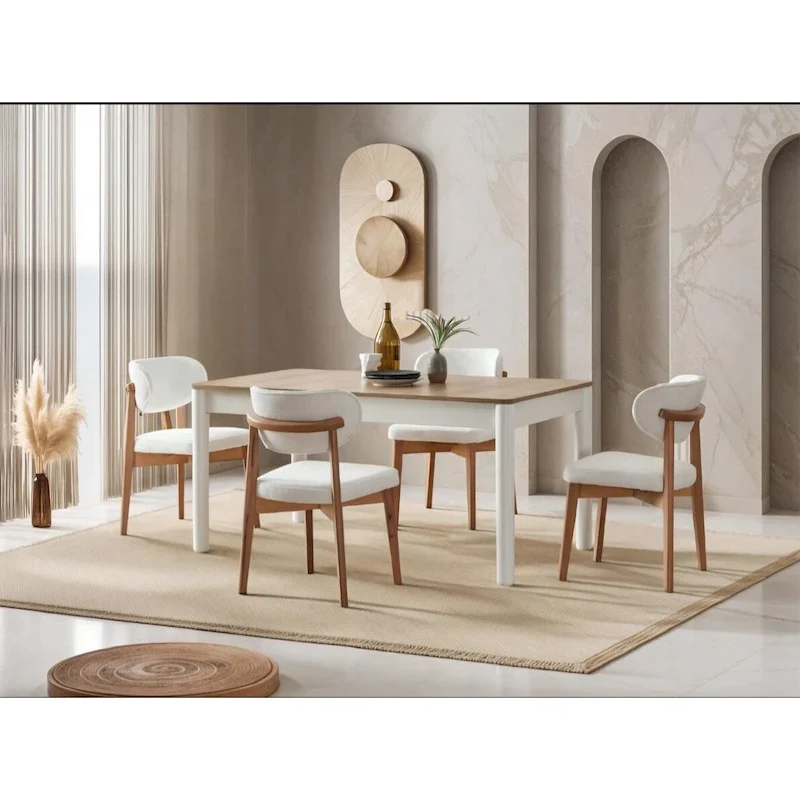 Bari 7-Piece Oval Dining Table And 6 Dining Chair With Wood Leg Set