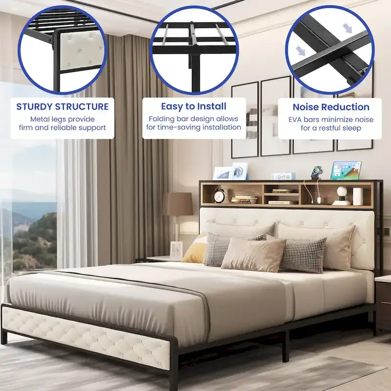 Moasis Upholstered Storage Headboard Platform Bed Frame