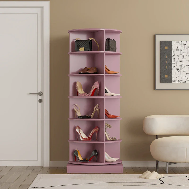 Pink 360° Rotating Shoe Cabinet – 6-Layer, Holds 24 Pairs
