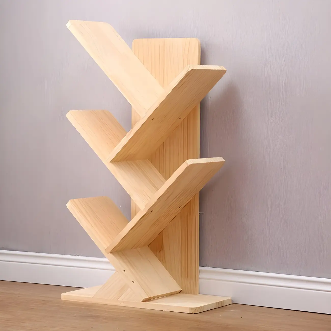 Trendy Brown Wood Tree-Shaped Etagere Bookcase