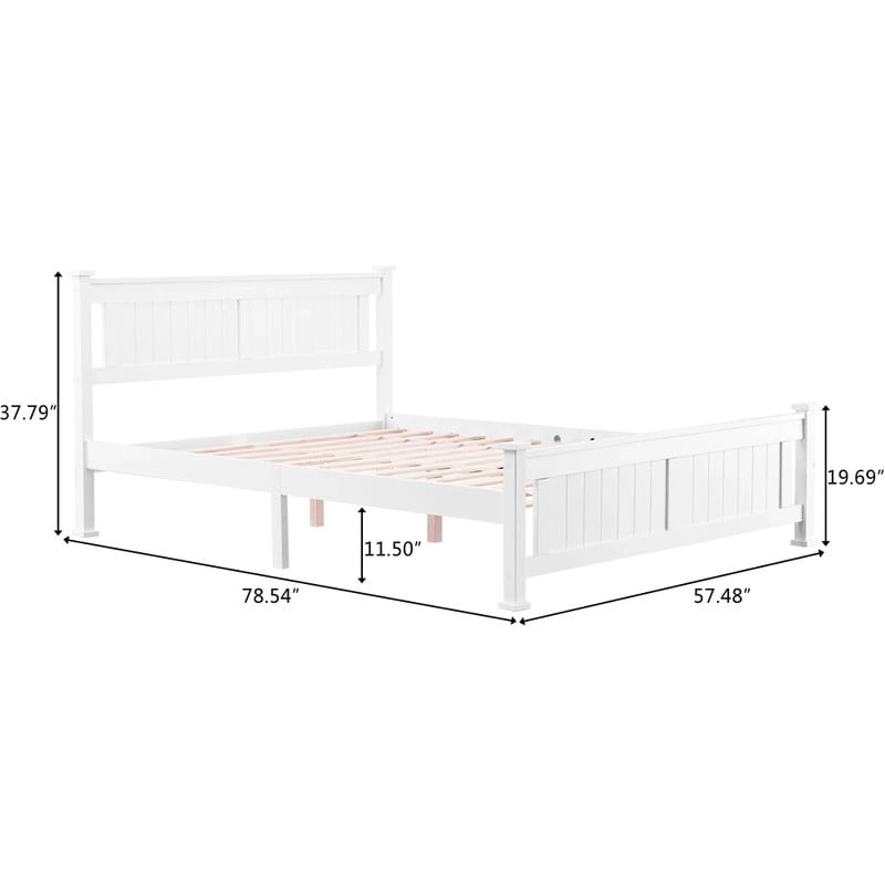 Classic Design Panel Bed Frame with Headboard White