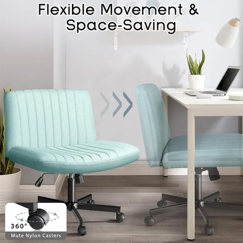 Bossin Criss Cross Chair Armless Office Desk Chair with Wheels,Fabric Padded Cross Legged Chair, Swivel Wide Seat Vanity Chair