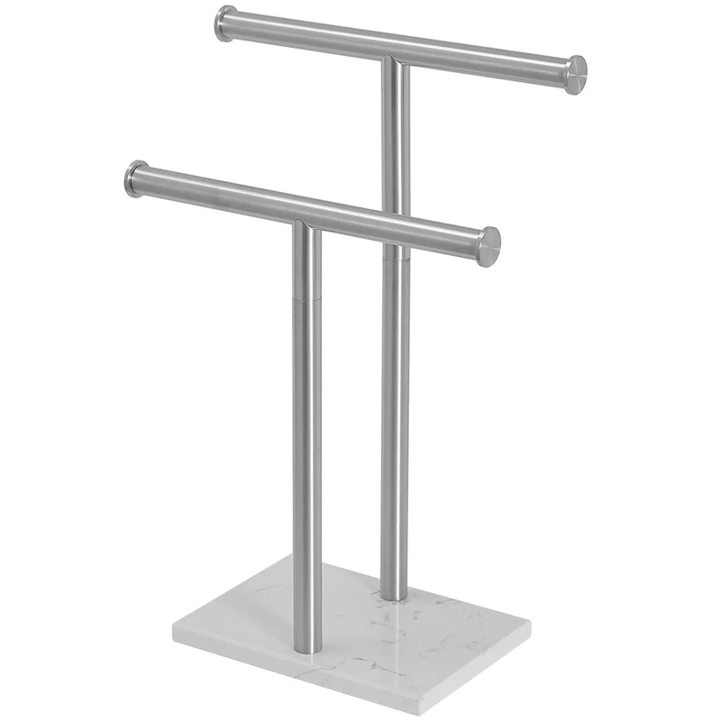 2-Tier Towel Rack Countertop Free Standing with Natural Marble Base