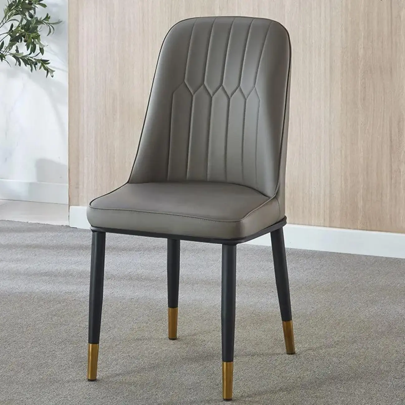 Modern Leather Upholstered Dining Chair with High Back