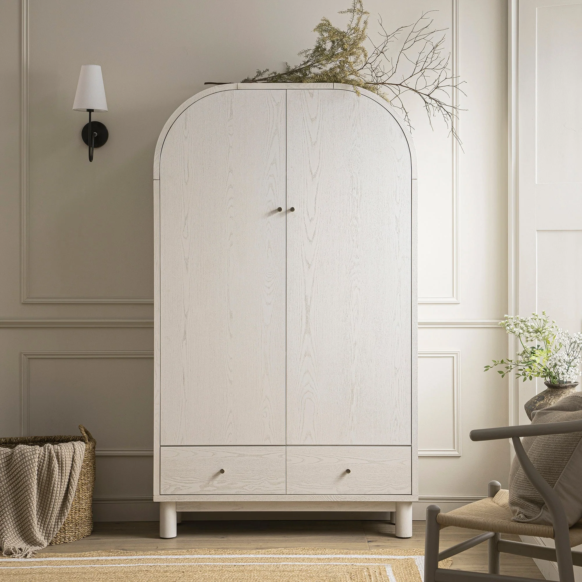 Large Storage Cabinet, Washed White Ash