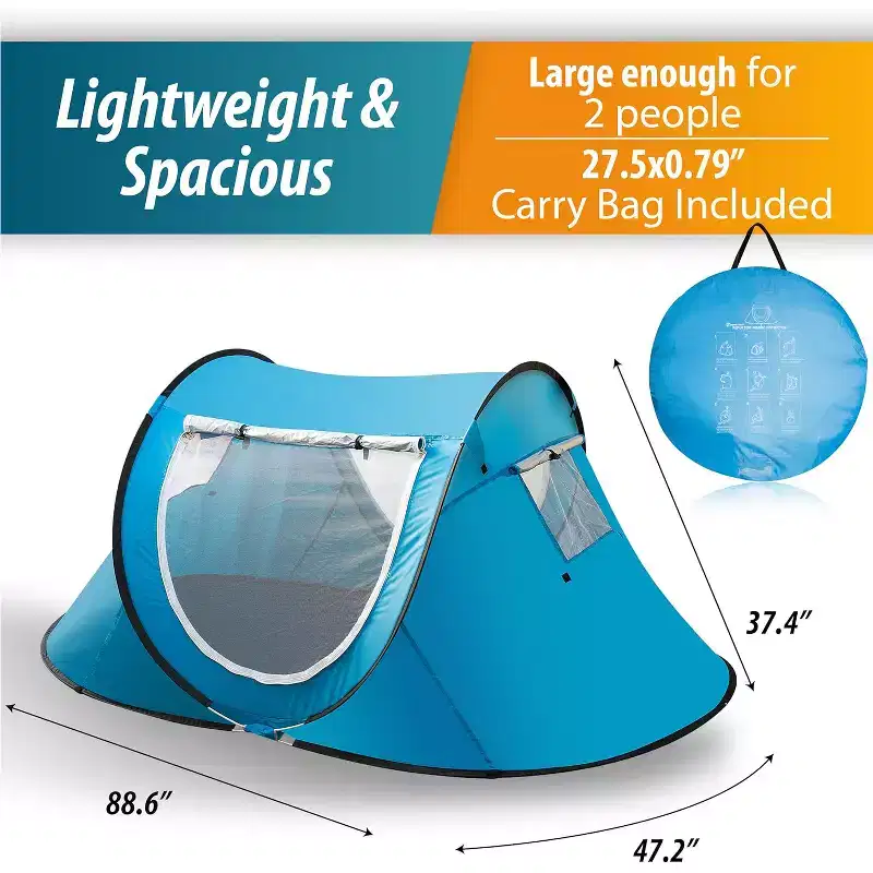 Zone Tech Instant pop Up Beach Tent Canopy - Portable Sun Shade Shelter 2-3 person Easy Set Up Canopy Tent with Carry Bag for Outdoor Activities