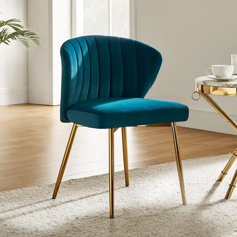 Velvet Upholstered Tufted Back Dining Chair with Metal Legs