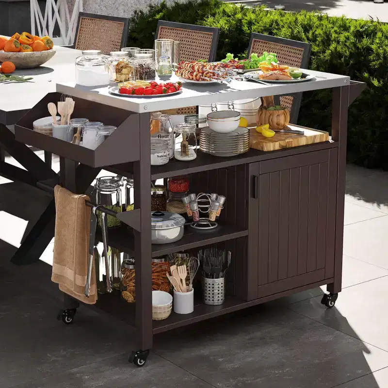 Costway Outdoor Grill Cart Movable Prep Table with Storage Cabinet Shelves for BBQ