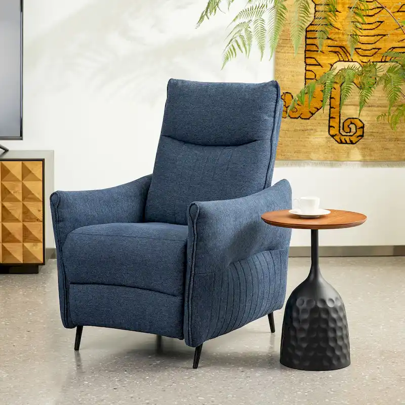 Push Back Recliner 41H Fabric Ergonomic Segmented Back 3-Position Mid-Century Modern