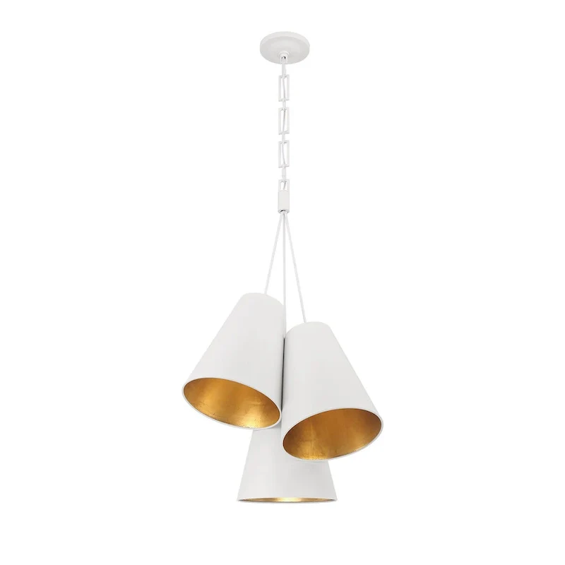 Brian Patrick Flynn Alston 3 Light Matte White + Antique Gold Pendant