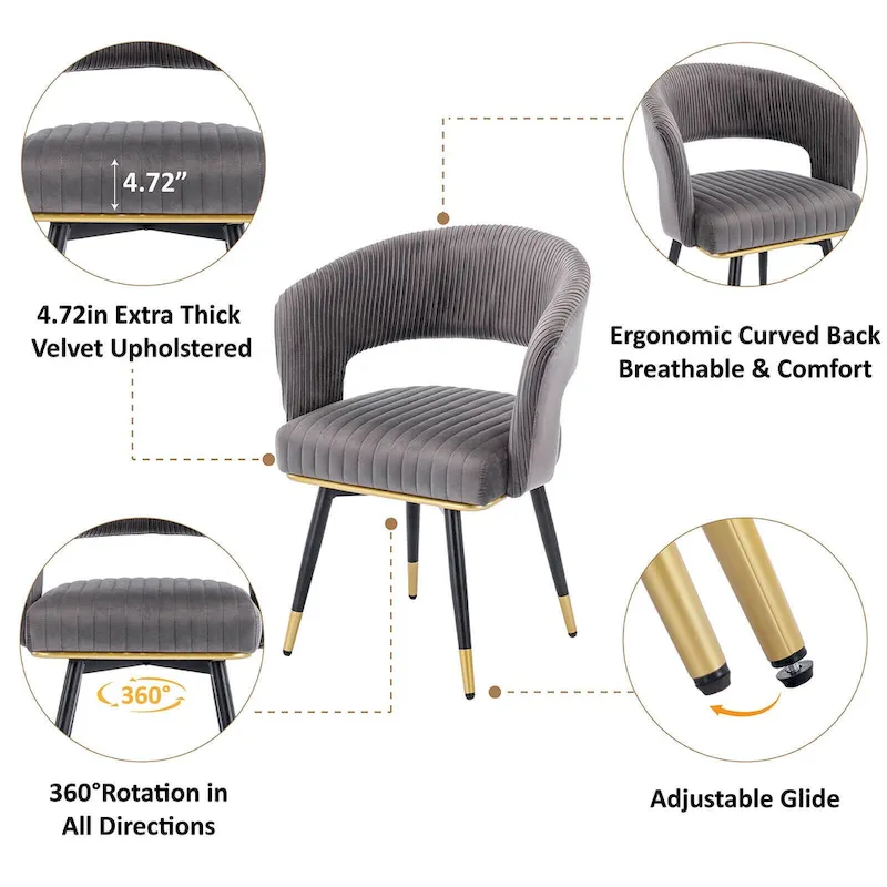 Swivel Velvet Dining Chair with Metal Legs, Set of 2