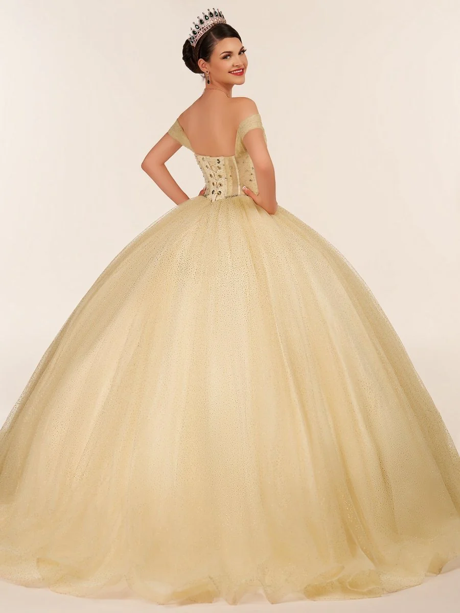 Yellow Ball Gown Tulle Off-the-Shoulder Quincenara Dresses