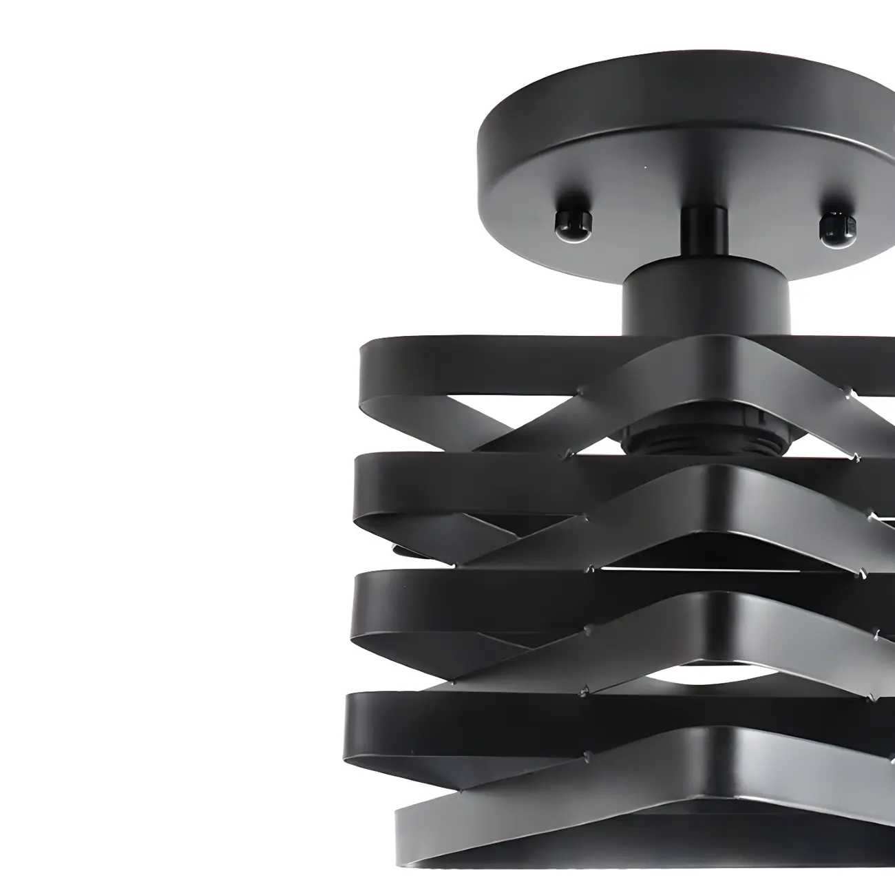 Industrial Geometric Black Iron Hallway Semi Flush Ceiling Light