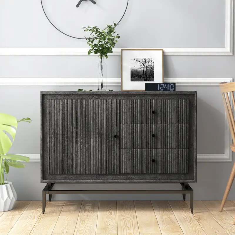3 Drawer Wood Accent Cabinet - Black Mango Wood - Metal Legs