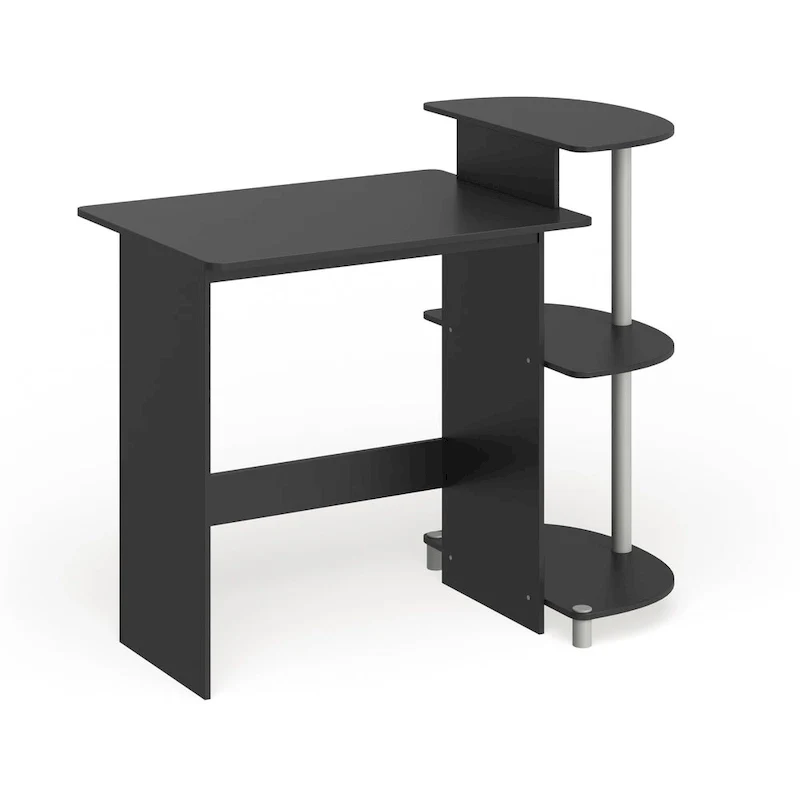 Compact Wood Computer Desk with Shelves – Espresso / Black / Light Cherry / French Oak Grey / Dark Walnut / Columbia Walnut / Americano