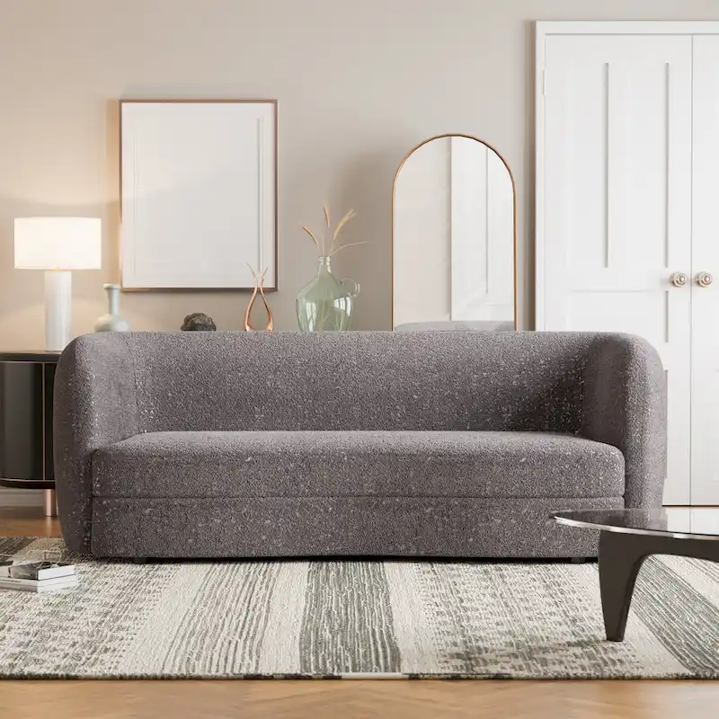 Modern Curved Arms Boucle Sofa with Kidney Style Seat