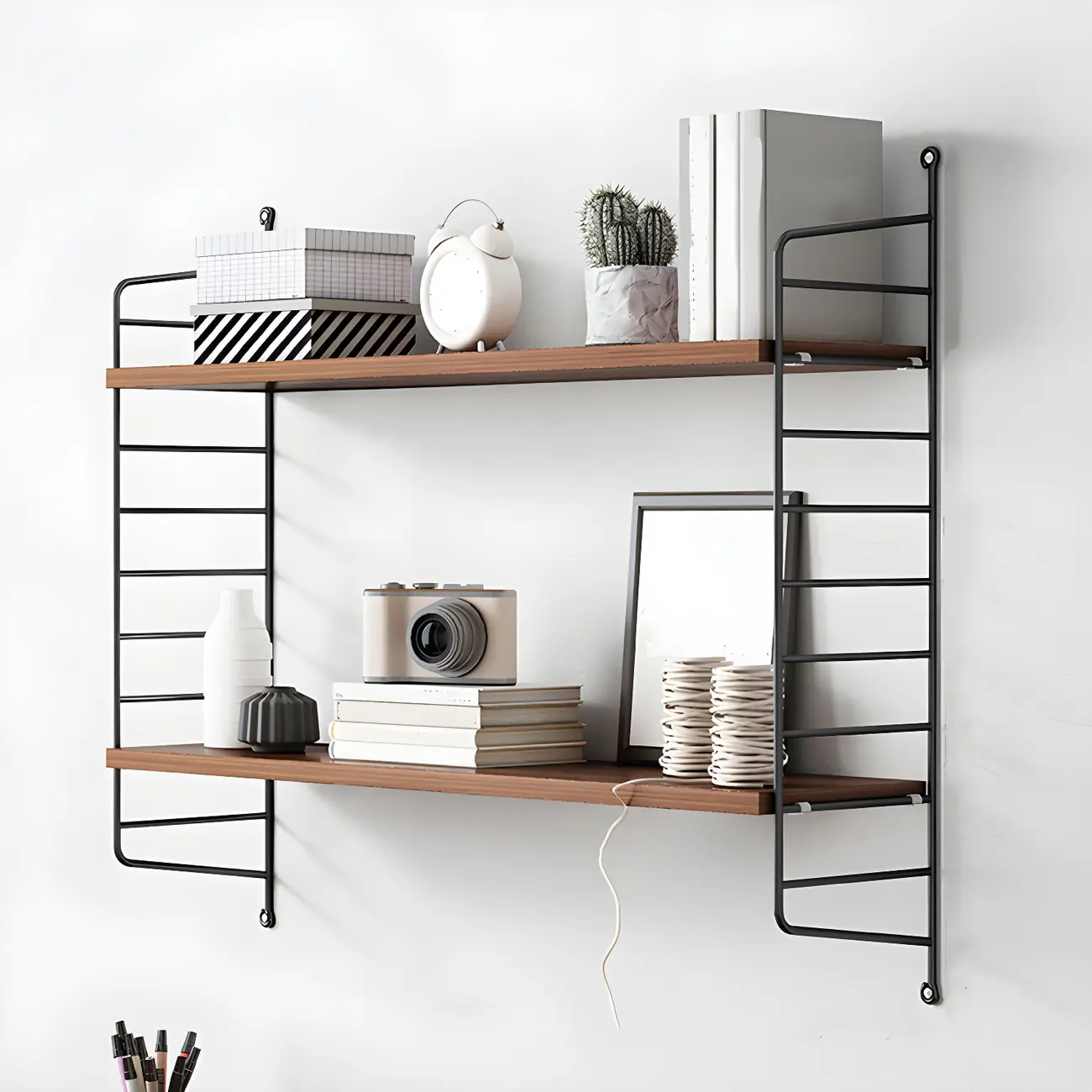 3-Shelf Nut-Brown Wall-Mounted Wood Open Bookcase