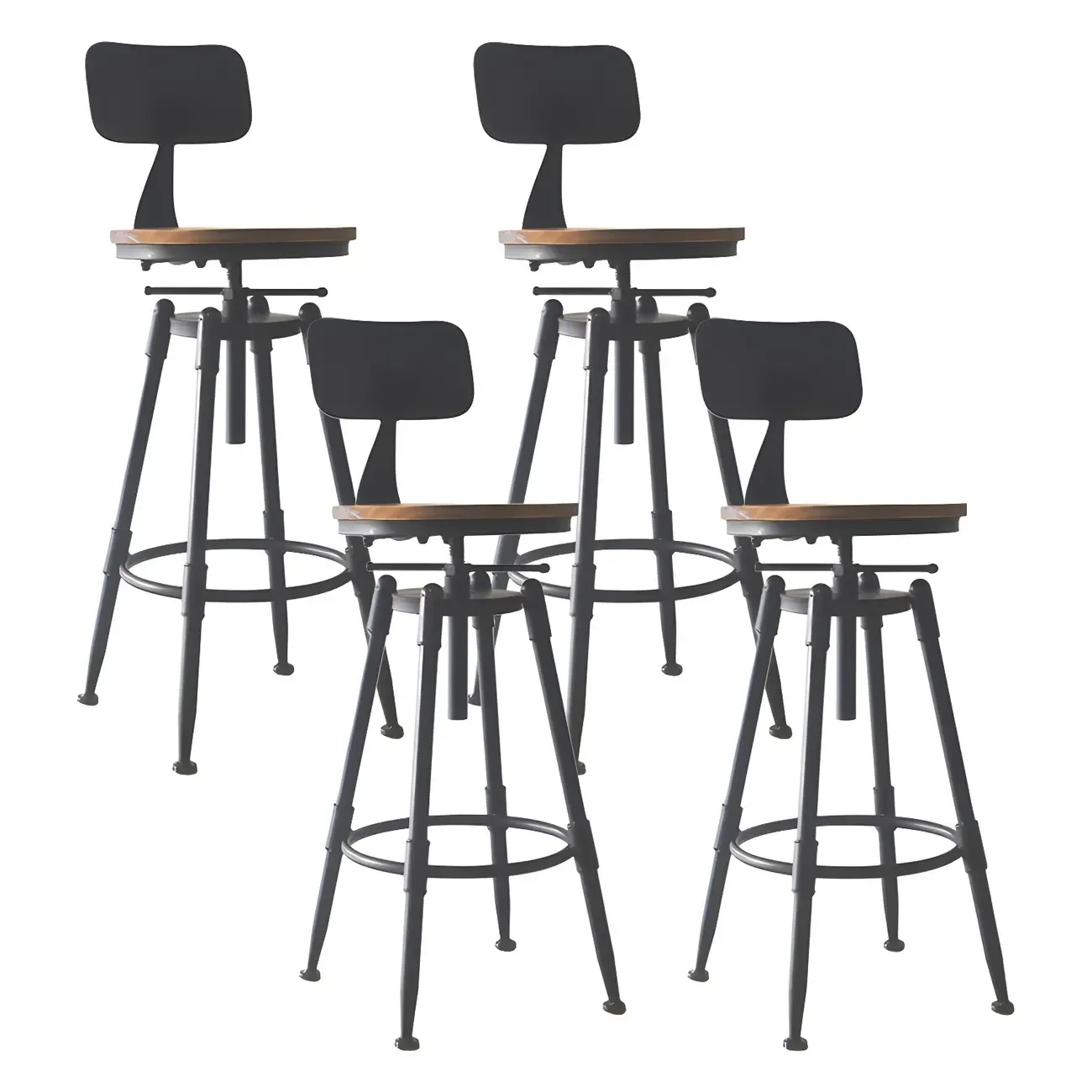 Industrial Metal Leather Swivel Bar Stools with Back